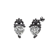 Kalp Claddagh Küpe - Swarovski 925 ayar siyah rodyum kaplama gümüş küpe #1gki051