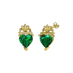Kalp Claddagh Küpe - Yeşil kuvars 14 ayar altın küpe #1p1ahiy