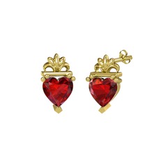 Kalp Claddagh Küpe - Garnet 14 ayar altın küpe #bp3ara