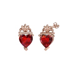 Kalp Claddagh Küpe - Garnet 18 ayar rose altın küpe #ej47se