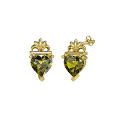 Kalp Claddagh Küpe - Peridot 8 ayar altın küpe #sjvtde