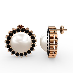 Gün Işığı İnci Küpe - Inci ve siyah zirkon 925 ayar rose altın kaplama gümüş küpe #10rojrp