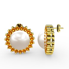 Gün Işığı İnci Küpe - Inci ve sitrin 18 ayar altın küpe #17nue18