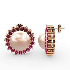 Gün Işığı İnci Küpe - Pembe inci ve rodolit garnet 18 ayar rose altın küpe #19by5cv