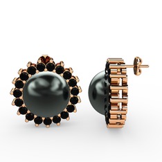 Gün Işığı İnci Küpe - Siyah inci ve siyah zirkon 8 ayar rose altın küpe #1acqo8u