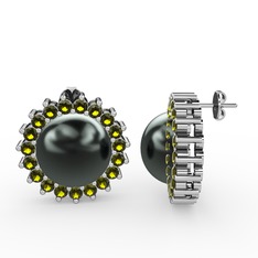 Gün Işığı İnci Küpe - Siyah inci ve peridot 925 ayar gümüş küpe #1als1qd