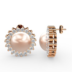 Gün Işığı İnci Küpe - Pembe inci ve pırlanta 14 ayar rose altın küpe (0.57 karat) #1dymrc9