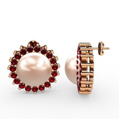Gün Işığı İnci Küpe - Pembe inci ve garnet 18 ayar rose altın küpe #1i8cqyv