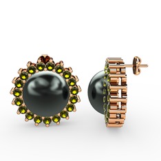 Gün Işığı İnci Küpe - Siyah inci ve peridot 14 ayar rose altın küpe #1k0xdzm