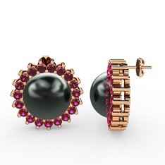 Siyah inci ve rodolit garnet 8 ayar rose altın küpe