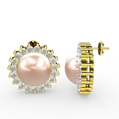 Pembe inci ve pırlanta 8 ayar altın küpe (0.57 karat)