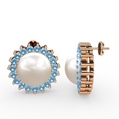 Gün Işığı İnci Küpe - Inci ve akuamarin 925 ayar rose altın kaplama gümüş küpe #1qibg0l