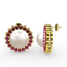 Gün Işığı İnci Küpe - Inci ve rodolit garnet 18 ayar altın küpe #1t809iq