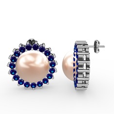 Pembe inci ve lab safir 14 ayar beyaz altın küpe