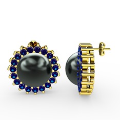 Gün Işığı İnci Küpe - Siyah inci ve lab safir 14 ayar altın küpe #60n3kx