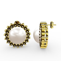 Gün Işığı İnci Küpe - Inci ve dumanlı kuvars 8 ayar altın küpe #8d4rky