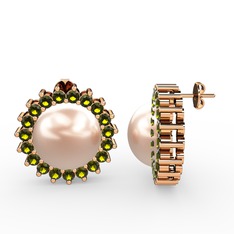 Pembe inci ve peridot 925 ayar rose altın kaplama gümüş küpe
