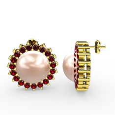 Pembe inci ve garnet 18 ayar altın küpe