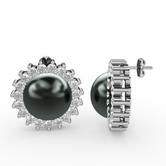 Gün Işığı İnci Küpe - Siyah inci ve swarovski 8 ayar beyaz altın küpe #ecuryb