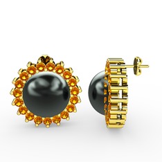 Gün Işığı İnci Küpe - Siyah inci ve sitrin 14 ayar altın küpe #ethajt