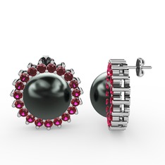 Gün Işığı İnci Küpe - Siyah inci ve rodolit garnet 925 ayar gümüş küpe #gd16sz