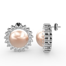 Pembe inci ve swarovski 18 ayar beyaz altın küpe