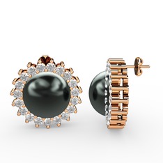 Gün Işığı İnci Küpe - Siyah inci ve swarovski 8 ayar rose altın küpe #j2grkl