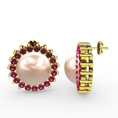 Gün Işığı İnci Küpe - Pembe inci ve rodolit garnet 18 ayar altın küpe #lhh9kj