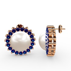 Gün Işığı İnci Küpe - Inci ve lab safir 8 ayar rose altın küpe #ln03hs