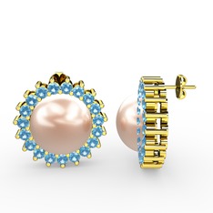 Gün Işığı İnci Küpe - Pembe inci ve akuamarin 925 ayar altın kaplama gümüş küpe #nrpnfq