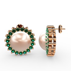 Pembe inci ve yeşil kuvars 8 ayar rose altın küpe