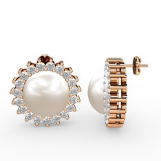 Gün Işığı İnci Küpe - Inci ve beyaz zirkon 18 ayar rose altın küpe #s4j10i