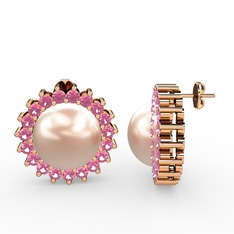 Gün Işığı İnci Küpe - Pembe inci ve pembe kuvars 8 ayar rose altın küpe #ww5p3b