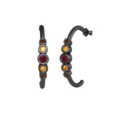 Minimal 5 Taşlı Küpe - Kök yakut, sitrin ve dumanlı kuvars 925 ayar siyah rodyum kaplama gümüş küpe #107ac4q