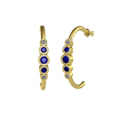 Minimal 5 Taşlı Küpe - Lab safir ve pırlanta 18 ayar altın küpe (0.08 karat) #10b2mz1