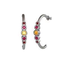 Minimal 5 Taşlı Küpe - Sitrin, rodolit garnet ve garnet 925 ayar gümüş küpe #10pxu6v