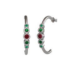 Minimal 5 Taşlı Küpe - Kök yakut, yeşil kuvars ve kök zümrüt 14 ayar beyaz altın küpe #10scziy