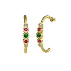 Minimal 5 Taşlı Küpe - Yeşil kuvars, rodolit garnet ve swarovski 14 ayar altın küpe #1118lqb