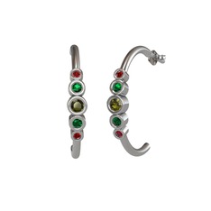 Peridot, yeşil kuvars ve garnet 14 ayar beyaz altın küpe