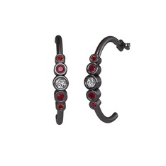 Minimal 5 Taşlı Küpe - Swarovski, kök yakut ve garnet 925 ayar siyah rodyum kaplama gümüş küpe #11b3n1v