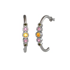 Sitrin, pembe kuvars ve peridot 14 ayar beyaz altın küpe