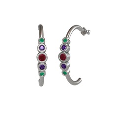 Minimal 5 Taşlı Küpe - Kök yakut, ametist ve kök zümrüt 8 ayar beyaz altın küpe #11jtlp7