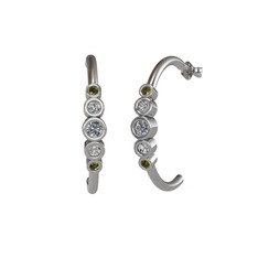 Pırlanta, beyaz zirkon ve peridot 8 ayar beyaz altın küpe (0.12 karat)