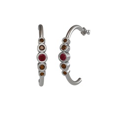 Minimal 5 Taşlı Küpe - Kök yakut ve dumanlı kuvars 8 ayar beyaz altın küpe #11os8