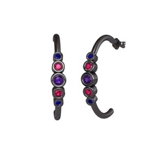 Minimal 5 Taşlı Küpe - Ametist, rodolit garnet ve lab safir 925 ayar siyah rodyum kaplama gümüş küpe #11vairc