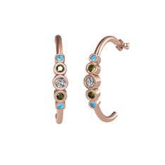 Minimal 5 Taşlı Küpe - Swarovski, peridot ve akuamarin 18 ayar rose altın küpe #1213tt3