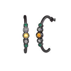 Minimal 5 Taşlı Küpe - Sitrin, swarovski ve kök zümrüt 925 ayar siyah rodyum kaplama gümüş küpe #1259l6w