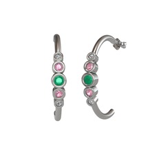 Minimal 5 Taşlı Küpe - Kök zümrüt, pembe kuvars ve beyaz zirkon 925 ayar gümüş küpe #127sltp