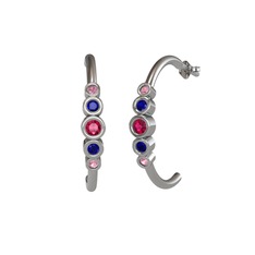 Rodolit garnet, lab safir ve pembe kuvars 14 ayar beyaz altın küpe
