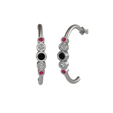 Siyah zirkon, swarovski ve rodolit garnet 14 ayar beyaz altın küpe